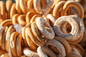 Bagels with glaze and poppy seeds.