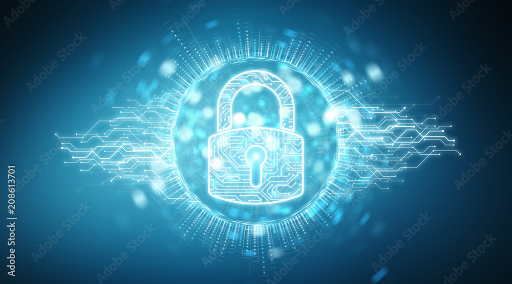 Leinwandbilder digital security hologram with padlock 3d rendering
