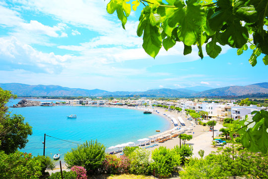Beautiful half moon bay in Charaki, Medierranean Sea, Rhodes Island, Greece