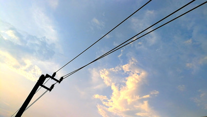 electric pole have beautiful sky cloudy background.