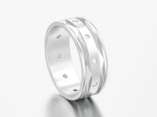 3D illustration white gold or silver gold modern engagement wedding diamond ring