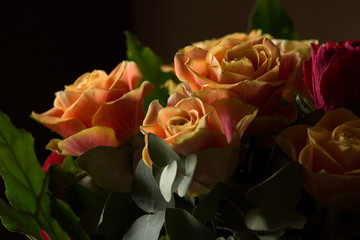 Red and orange roses bouquet