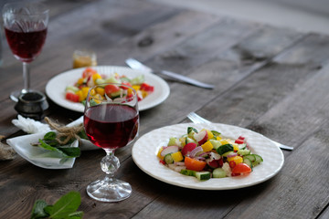 two servings of salad from vegetables, dinner for two