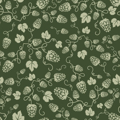 Beer hops ornamental seamless pattern. Beverage, textile, wallpaper print. 