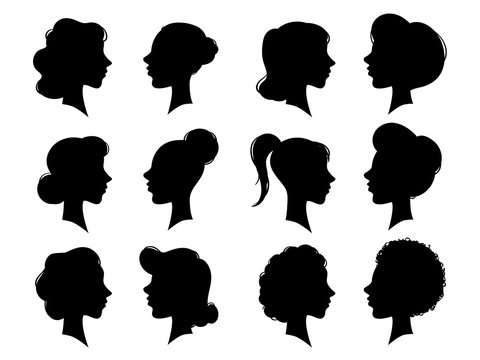 Adult and young womans vintage side faces silhouette. Woman face profile or  female head silhouettes. Women heads profiles vector set Stock Vector |  Adobe Stock