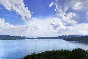 Beautiful  Sun Moon Lake taken from Sun Moon Lake Wen Wu Temple viewpoint , Nantou County, Taiwan