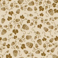 Beer hops ornamental seamless pattern. Beverage, textile, wallpaper print. 