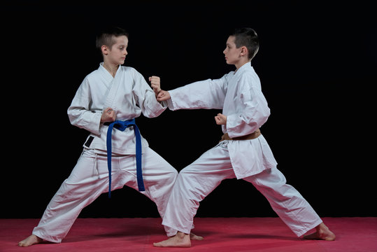 Children are training karate blows