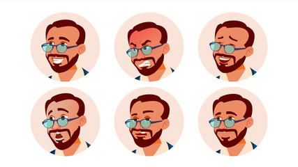 Fototapeta premium Avatar Icon Man Vector. Turkish. Turk Human Emotions. Anonymous Male. Various Expression. Various Head. Isolated Cartoon Character Illustration
