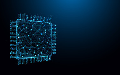 Processor Chip form lines, triangles and particle style design. Illustration vector