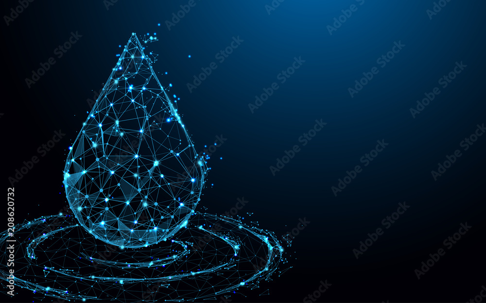 Wall mural water drop form lines, triangles and particle style design. illustration vector