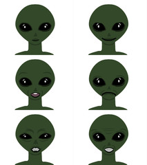 Vector cartoon face expressions Emoticon set alien man face against White background	