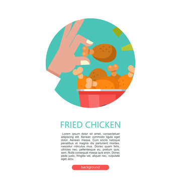 Fried chicken. Delicious fast food. Vector illustration in flat style.