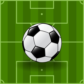 Soccer ball on soccer field background-Vector Illustration.