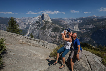 Fototapeta premium Family with infant visit Yosemite national park in California