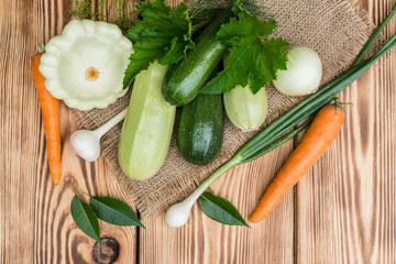 The ripened vegetable marrows, zucchini and bush pumpkins are prepared as ingredients for preparation of healthy food. It can be used as a background