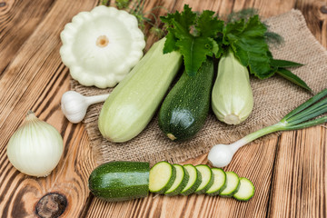 The ripened vegetable marrows, zucchini and bush pumpkins are prepared as ingredients for preparation of healthy food. It can be used as a background