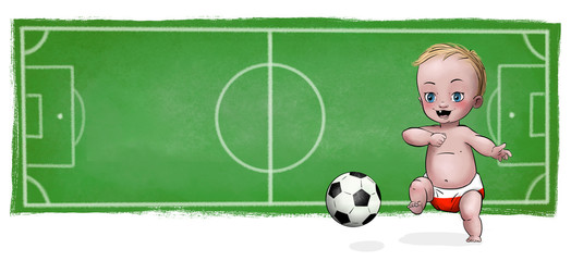 Fototapeta premium Cute Baby playing football - -Poland