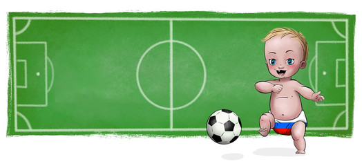 Fototapeta premium Cute Baby playing football - Russia