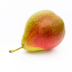 Fresh bio pear with leaves on isolated white background.