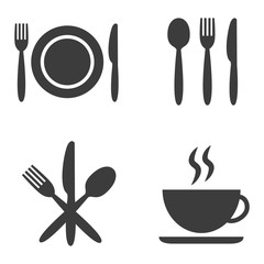 Set of cafe icons on white background.