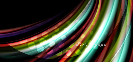 Multicolored wave lines on black background design