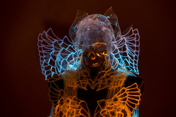 Spiritual Costume of crystal skull, gothic and dark design made with thermoplastic and artistic modeling materials