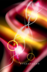 Color shiny light effects on black, liquid style multicolored wavy shape
