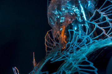 Transparent Costume of crystal skull, gothic and dark design made with thermoplastic and artistic modeling materials