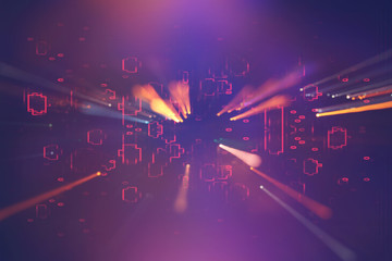 Futuristic retro background of the 80`s retro style. Digital or Cyber Surface. neon lights and geometric pattern