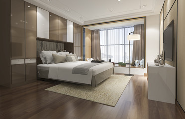 3d rendering luxury modern bedroom suite in hotel