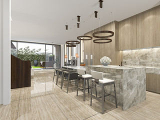 3d rendering beautiful modern kitchen with dining bar