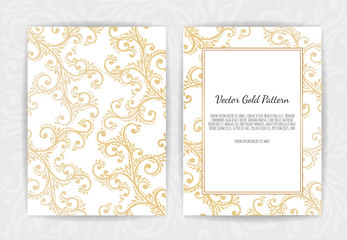 Gold vintage greeting card on a black background. Luxury ornament template.