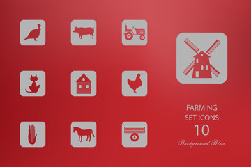 Farm. Set of flat icons on blurred background
