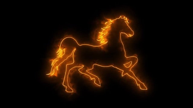 Orange Neon Horse Running in the Wind Animated Logo Loopable