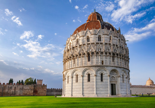 Pisa Baptistery at Piazza dei Miracoli or Piazza del Duomo in Pisa Tuscany Italy © Dmitry Naumov