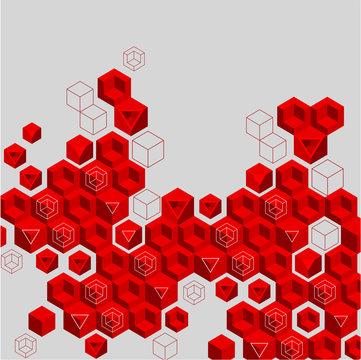 Grey Abstract Background With Red Geometric Pattern.