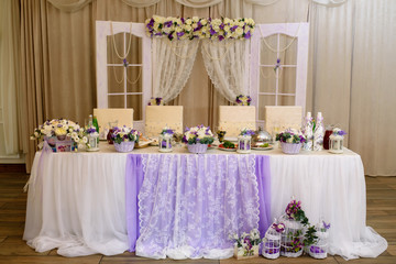 Beautiful wedding decorations and Arch of flowers. Stylish wedding.