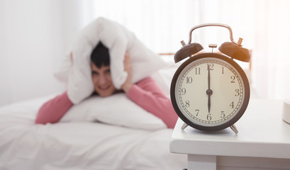 The voice of Alarm clock morning ,hand Lazy man for off alarm clock
