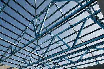 Structure of steel roof frame for building construction.