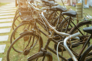 Old bicycles parking a lot.