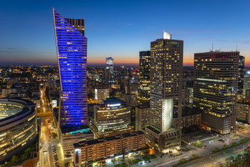 Fototapeta na wymiar panoramic view of modern sentrum Warsaw during sunset