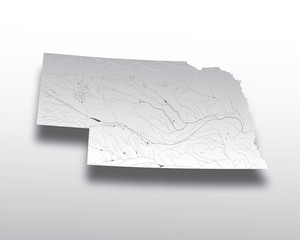 U.S. states - map of Nebraska with paper cut effect. Please look at my other images of cartographic series - they are all very detailed and carefully drawn by hand WITH RIVERS AND LAKES.