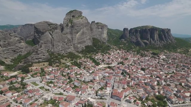 Aerial view of Kalambaka & Kastraki and Meteora rocks