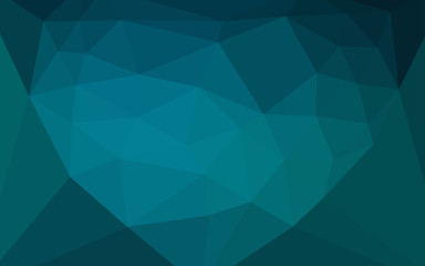 Dark BLUE vector gradient triangles texture with a heart in a centre.