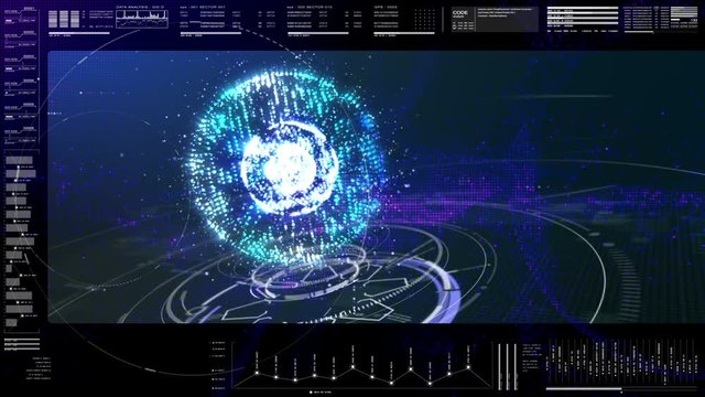 Futuristic motion element user interface information technology virtual head up display for background computer desktop screen display