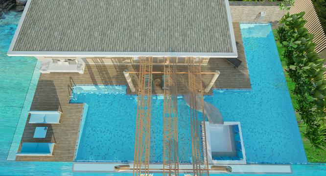 Beach house,Clear blue concept,3d rendering