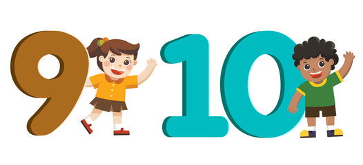 Back to School. Vector illustration set of school kids and colorful number shaped.