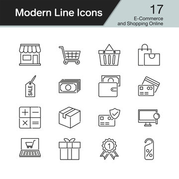 E-commerce and Shopping online icons. Modern line design set 17. For presentation, graphic design, mobile application, web design, infographics.