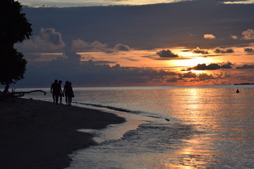 Philippines Zambales People at Beach Sunset Sky Sea Background